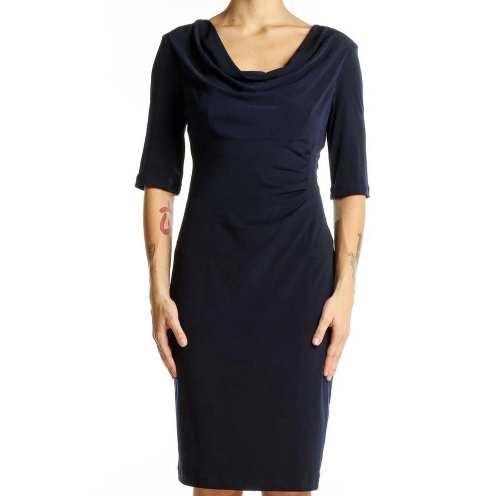 Lauren Ralph Lauren Women's Navy Essentials 1/2 Sleeve Midi Sheath Dress Size 12